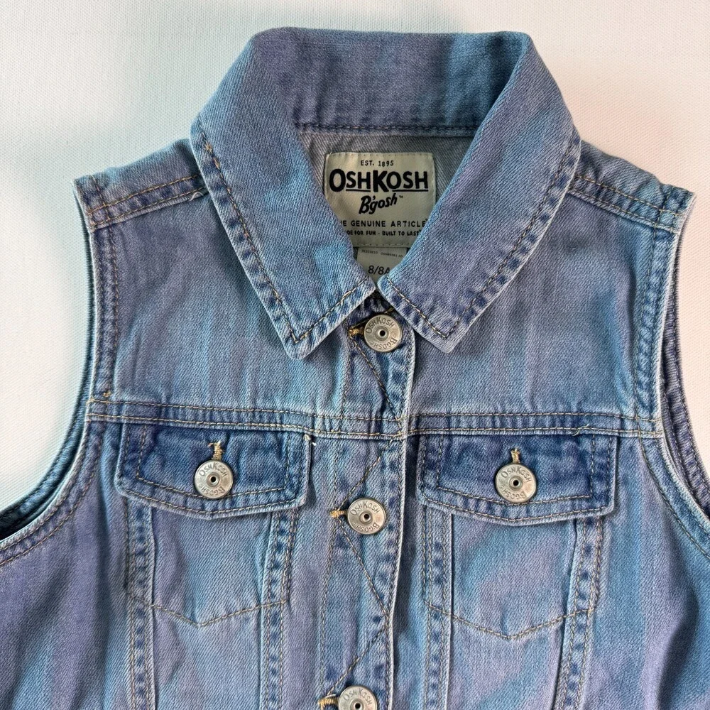 OshKosh B'gosh Girl's NWT Blue Denim Vest Size 8 Medium Wash Jean Vest MSRP $36